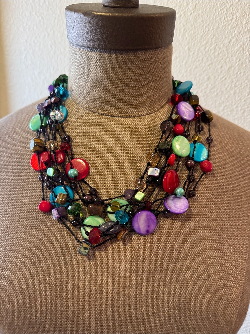 Premier Multicolor Beaded Necklace with Red, Turquoise, Purple and Green Accents